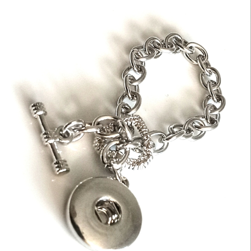 Silver Heart Dial Pendant Toggle Charm Bracelet 6"